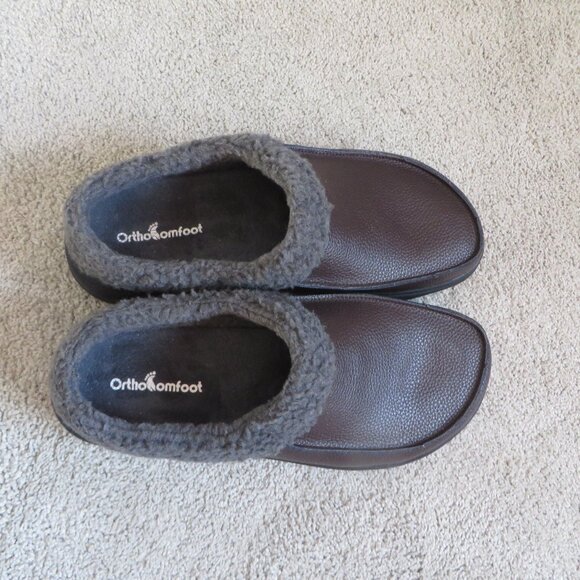 NEW OrthoComfoot Men’s Orthopedic Wide Winter Slippers Size 10 Brown/Gray - Picture 6 of 11